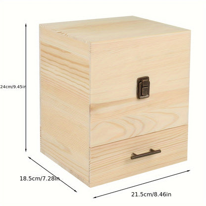 Opbergdoos – Opbergbox – Opbergbak – Organizer – Bewaardoos – Bamboe Materiaal – 59 Vakjes Met 3 Lades – Uitneembare Verdelers – Scharnierend Deksel – 22x19x24 cm