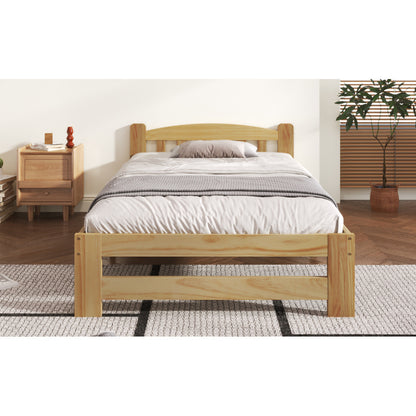 Houten Bed – Massief Houten Bed – Eenpersoonsbed – Futonbed – Natuurlijke Kleur Bed – Met Hoofdeinde – Lattenbodem – Afmeting 90x200 cm