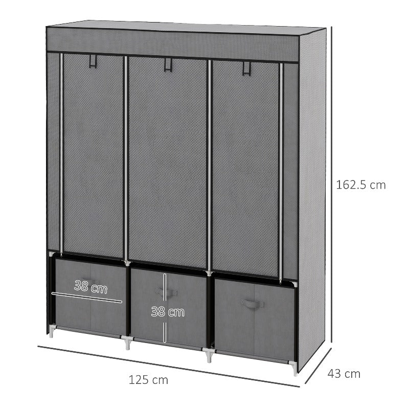 Draagbare Opvouwbare Kledingkast – Zelfstanding Kast – Garderobekast – Kledingrek – Opbergkast – Zwarte Non-Woven Stof – Ruime Opbergruimte 125x43x163 cm