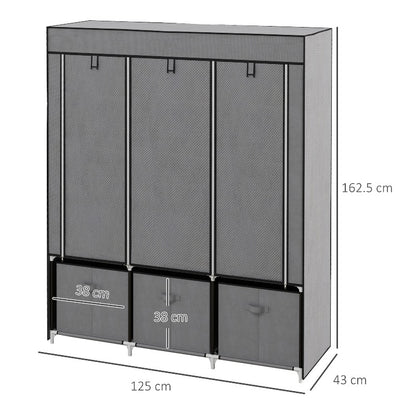 Draagbare Opvouwbare Kledingkast – Zelfstanding Kast – Garderobekast – Kledingrek – Opbergkast – Zwarte Non-Woven Stof – Ruime Opbergruimte 125x43x163 cm