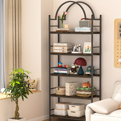 Industriële Boekenplank – Boekenrek – Wandkast – Plantentafel – Opbergkast – 5 Niveaus – Metaal En Hout – 195,5 cm Hoog