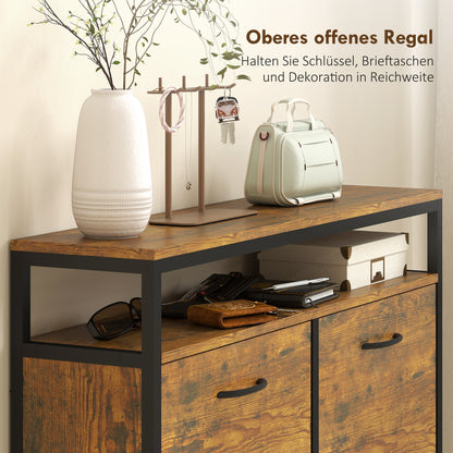 Schoenenkast – Schoenenrek – Schoenenopberger – Schoenenkastje – Schoenentoren – Rustiek Bruin – Stalen Constructie – 4 Opvouwbare Lades