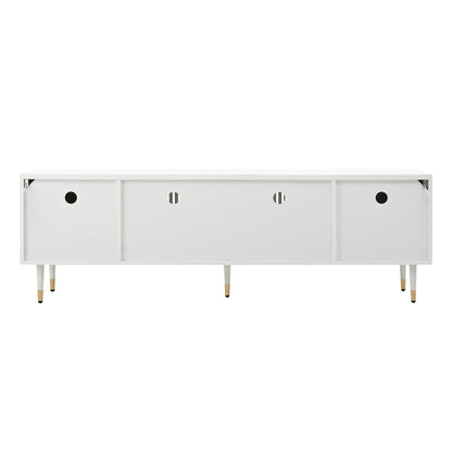 BTM TV Lowboard / TV Cabinet with Lattice Front, Concealed Handles, Golden Accents, Four Doors, Storage Space & Cable Management, Adjustable Feet, 170×36×54 cm