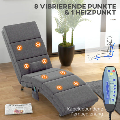 Massage Relaxfauteuil – Relaxstoel – Ligstoel – Fauteuil – Verstelbare Stoel – Donkergrijs – 8 Vibratiepunten – 5 Massagemodi – Ruime Afmetingen 56x168x84 cm