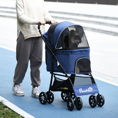 Huisdierwagen – Dierenwagen – Hondenbuggy – Kattenbuggy – Wandelwagen – Opvouwbaar – 600D Oxford Polyester – 4 Wielen – Met Opbergruimte – Blauw