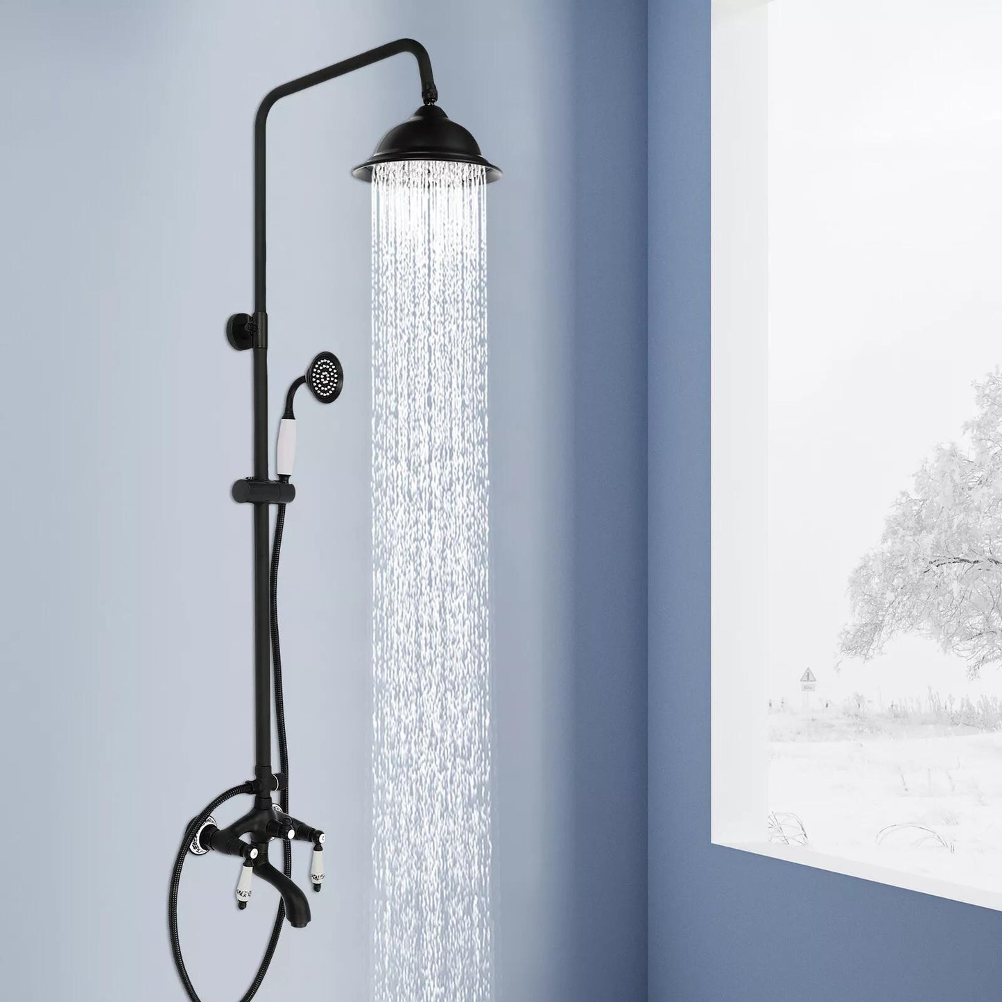 Regendoucheset – Doucheset – Douchekolom – Douchekraan – Douchesysteem – Zwart metalen design – Verstelbare hoogte 78-115 cm – Duurzame messing en RVS constructie