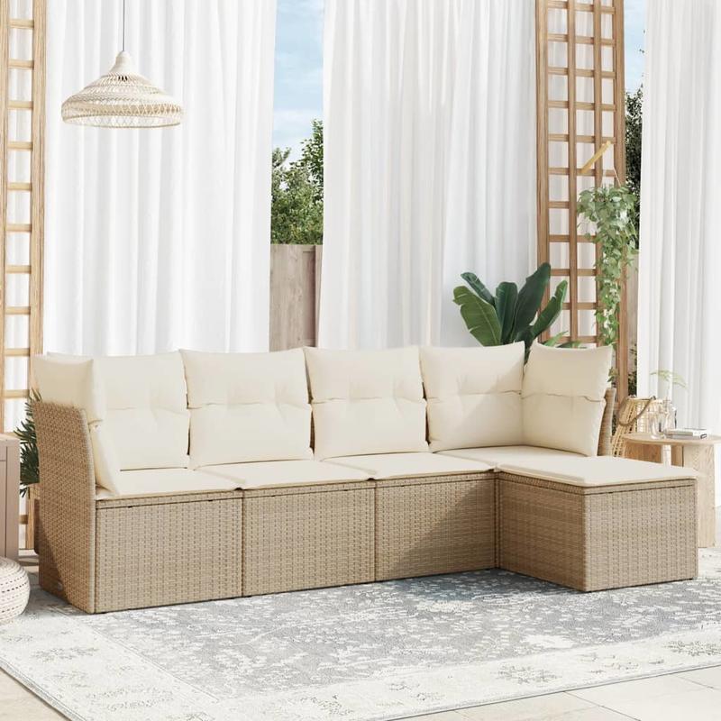 Loungeset – Tuinmeubel – Loungebank – Buitenbank – Tuinbank – Beige – Handgeweven Poly Rattan – Comfortabele Kussens