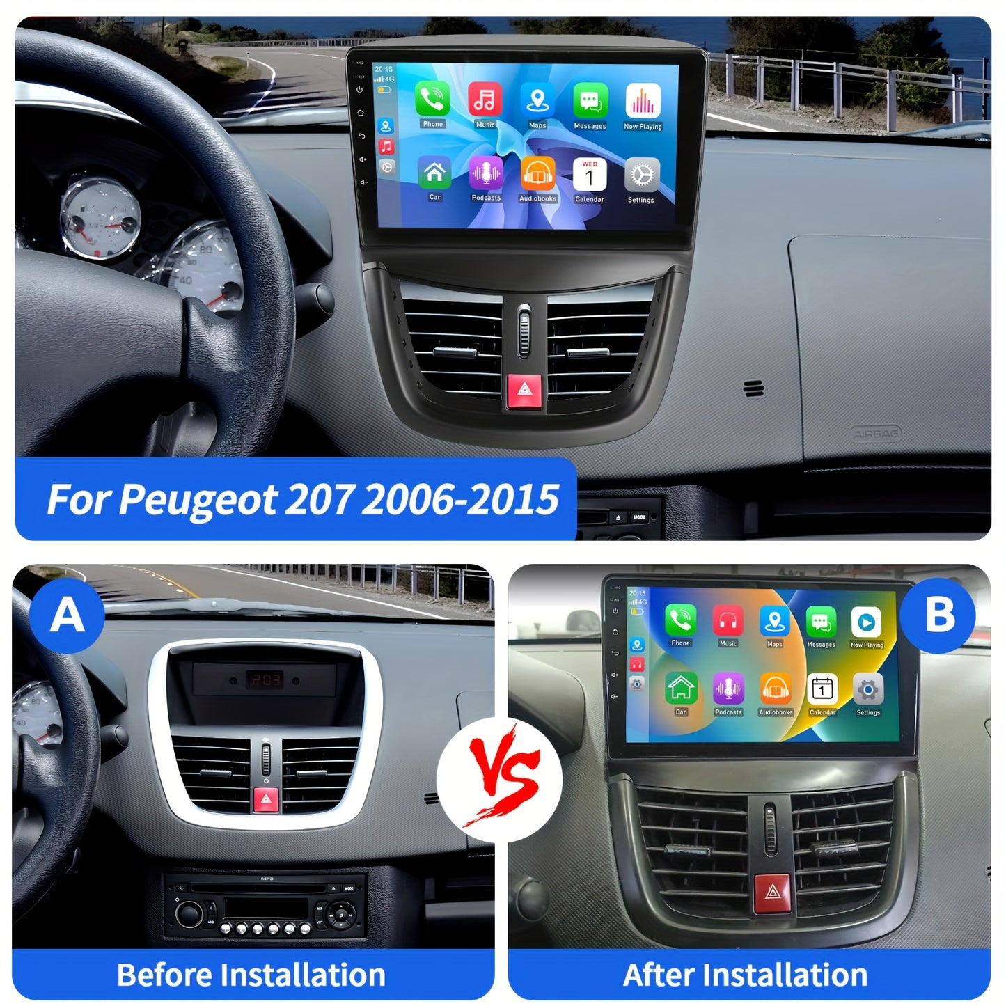Android 14 Autoradio – Multimediasysteem – Auto Stereo – Navigatiesysteem – Touchscreen Radio – Met Camera – 9 Inch IPS HD Scherm – Draadloze CarPlay & Android Auto