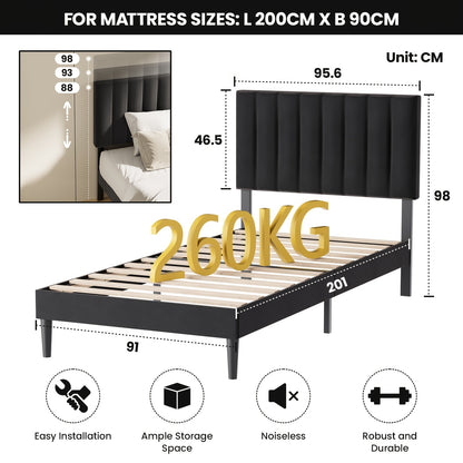 Gestoffeerd Bed – Bedframe – Slaapbed – Eenpersoonsbed – Tweepersoonsbed – 90x200 cm – Verstelbaar Hoofdbord – Draagkracht 480 kg