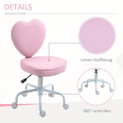 Loungestoel – Fauteuil – Draaistoel – Relaxstoel – Leessstoel – Hartvormig Design – Verstelbare Zithoogte – Roze Linnen – 360° Draaibaar – Compact 40x50x79-89 cm
