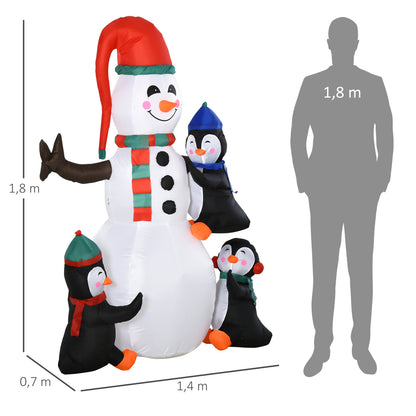 Opblaasbare Kerstfiguur Sneeuwpop en Pinguïns – Kerstversiering Tuindecoratie – Buiten Decoratie – Feestelijke Opblaasbare Figuren – Groot Formaat 140x70x180 cm – Weerbestendig & Vrijstaand