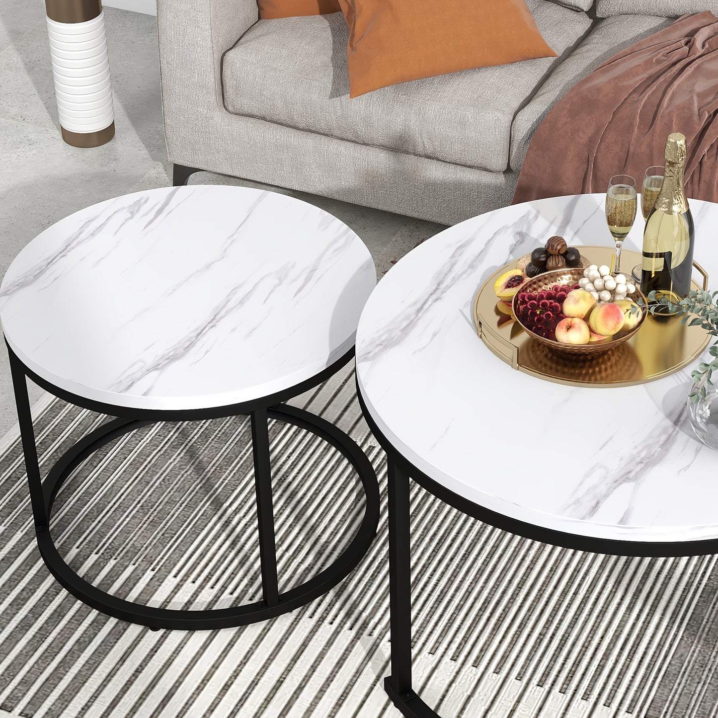 Bijzettafel – Salontafel – Zijkastje – Banktafel – Tafeltje – Set van 2 Ronde Tafels – Nestbaar – MDF/Hout Hoogwaardige Materialen