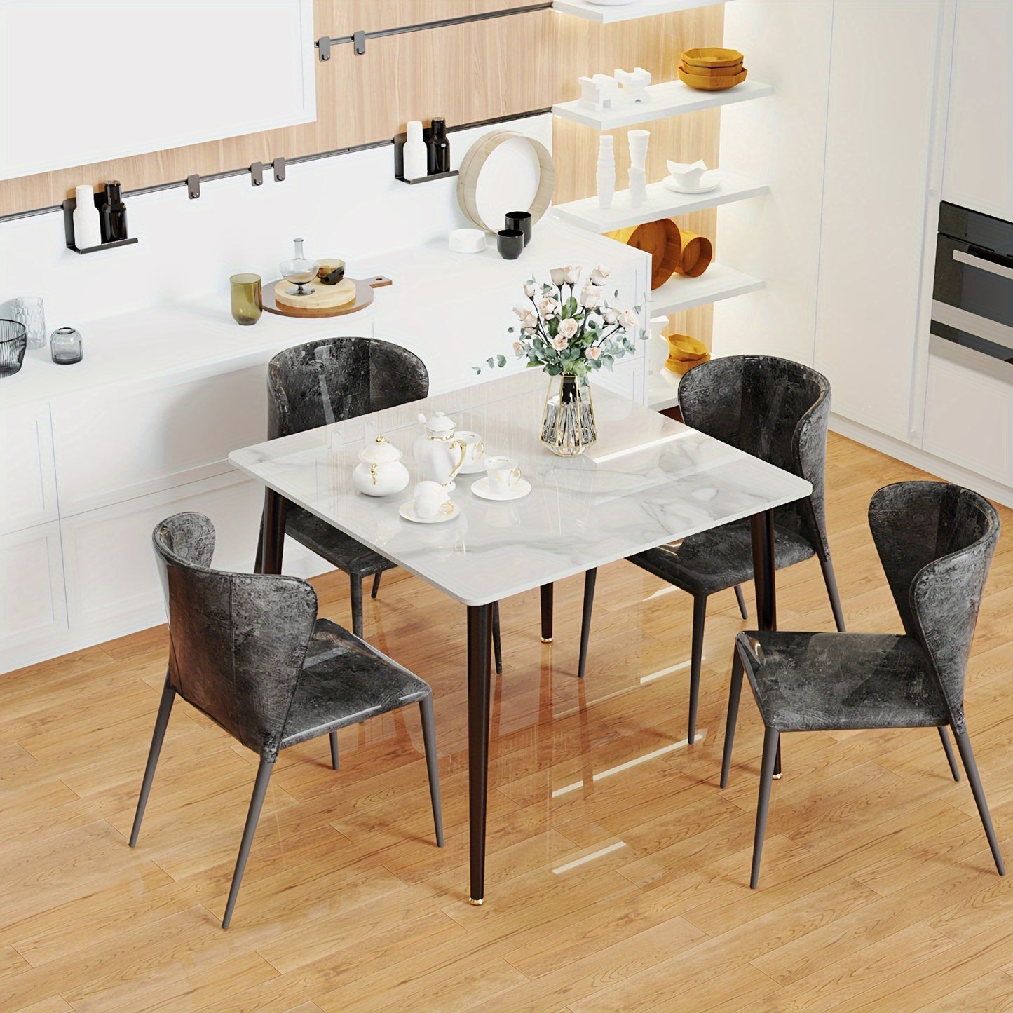 Eettafel – Tafel – Eetkamertafel – Keukentafel – Dinertafel – Rechthoekig Sintered Stone Blad – Kras- en Vlekbestendig – Eenvoudig Schoon Te Maken
