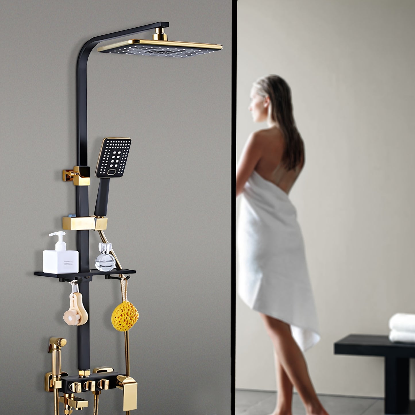 Regendouchekop – Regendouche – Douchekop – Hoofddouche – Handdouche – Thermostatisch – Koper & RVS – Mat Goud