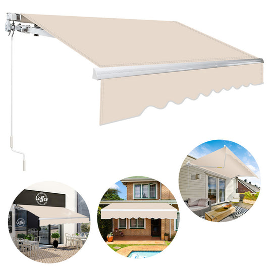 Knikarmscherm – Zonnescherm – Uitvalscherm – Terrasscherm – Balkon Scherm – Licht Beige – Handmatig Bedienbaar – UV-Bestendig Polyester 350x300 cm