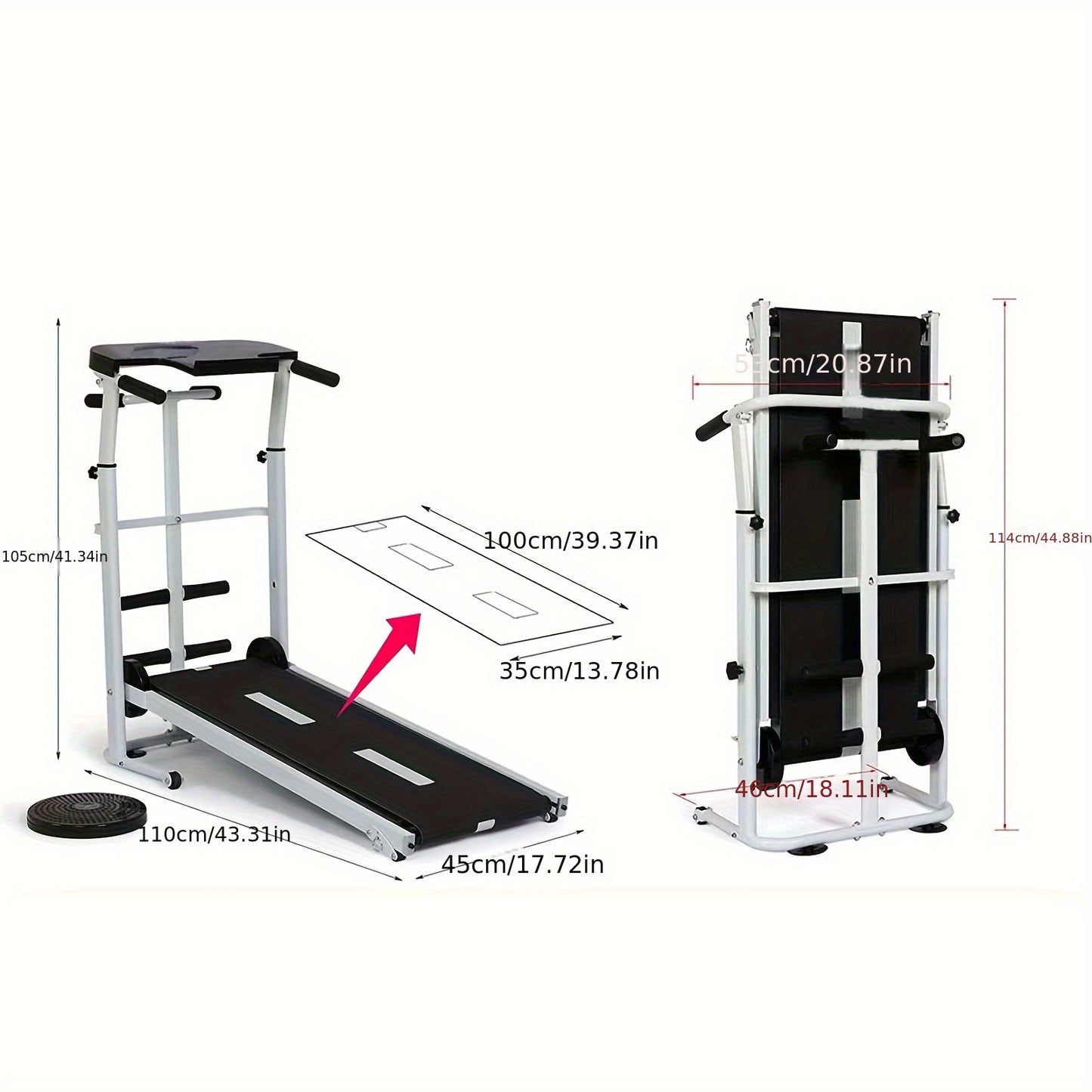Homelikesport Manual Treadmill Foldable Non-Electric Machine with Twin Flywheels, Speed/Distance Tracker & Step Counter, Heavy-Duty Jogging Belt for Home Gym, Easy Assembly, Portable Walking/ Equipment for all Fitness