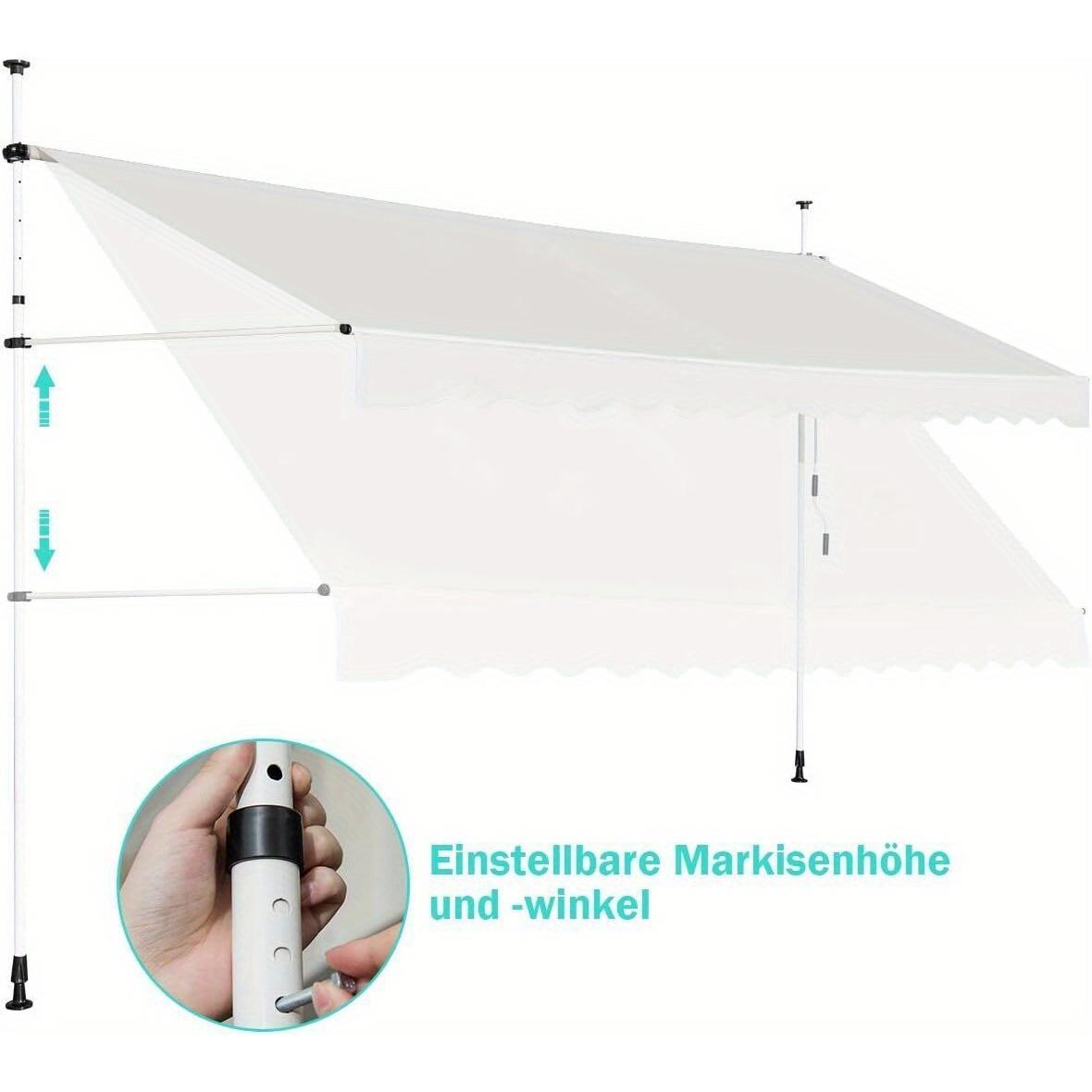 Zonnescherm – Zonwering – Luifel – Balkonluifel – Terrasoverkapping – 395 cm Breed – Verstelbare Hoogte 200-300 cm – Aluminium Frame – Beige Oxford Stof