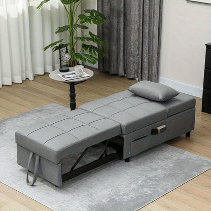 3-in-1 Convertible Sofa Bed with Storage Pocket, Adjustable Backrest & Pillow - Multifunctional Sleeper Chair with Rollers, Space-Saving Design for Small Spaces, Easy Assembly, Durable Plastic/Wood/Metal Frame - Ideal for Liv