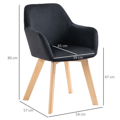 Eetkamerstoel – Keukenstoel – Stoel – Kuipstoel – Zwarte Velours Bekleding – Rubberwood Frame 54x57x80 cm