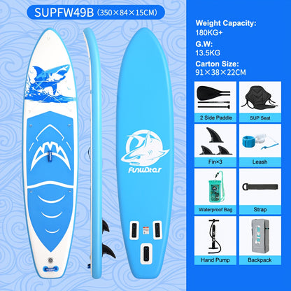 Opblaasbaar SUP Board – Paddleboard – Stand Up Paddleboard – Inflatable Board – SUP Surfboard – 350x84x15 cm – Hoogwaardig PVC – Blauw-Wit Haai Design