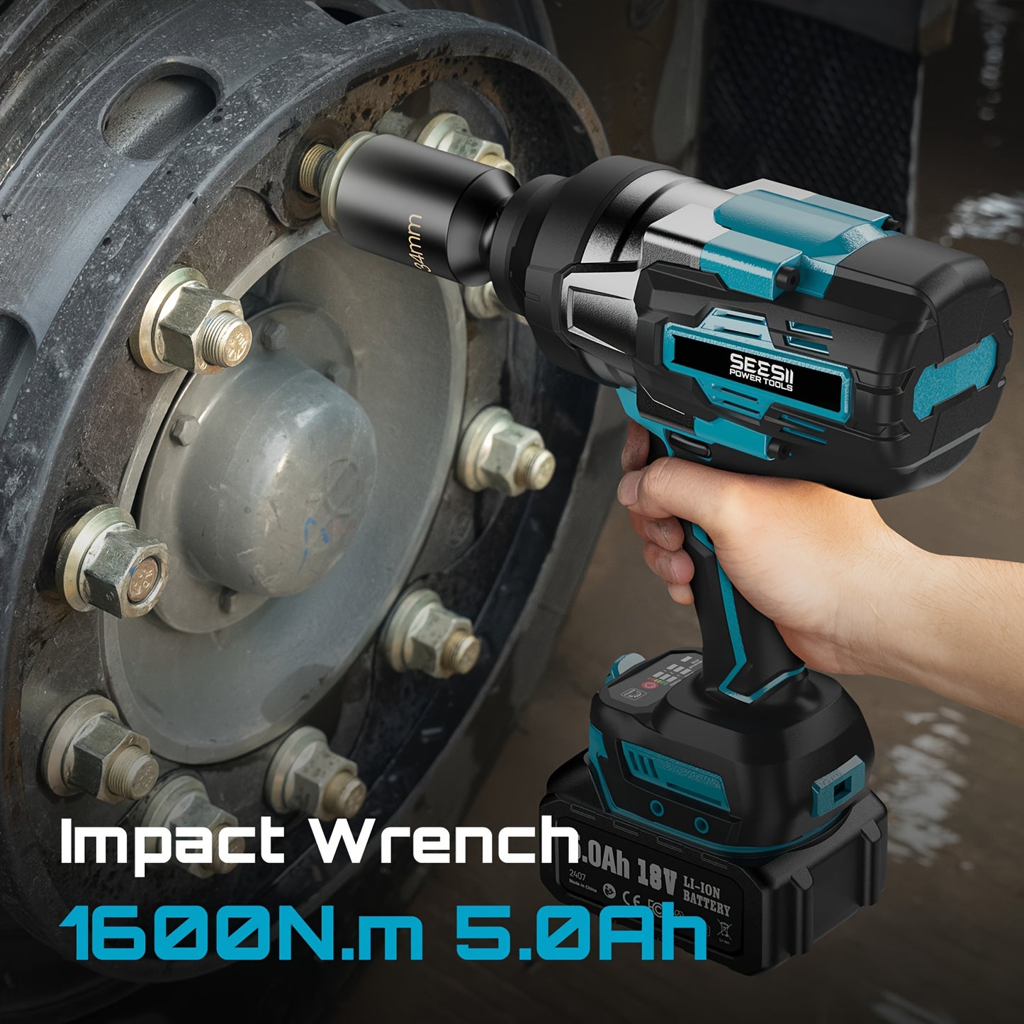 Accu Momentsleutel – Slagschroevendraaier – Draadloze Impact Wrench – Elektrische Boutenlichter – Accuboormachine – 1600 Nm Koppel – 2x 5000mAh Batterijen – 3 Versnellingen