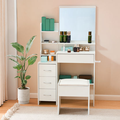 Kaptafel – Make-up Tafel – Dressing Table – Schminktisch – Vanity Table – Wit – 4 Laden Opbergruimte – Ingebouwde Föhnhouder