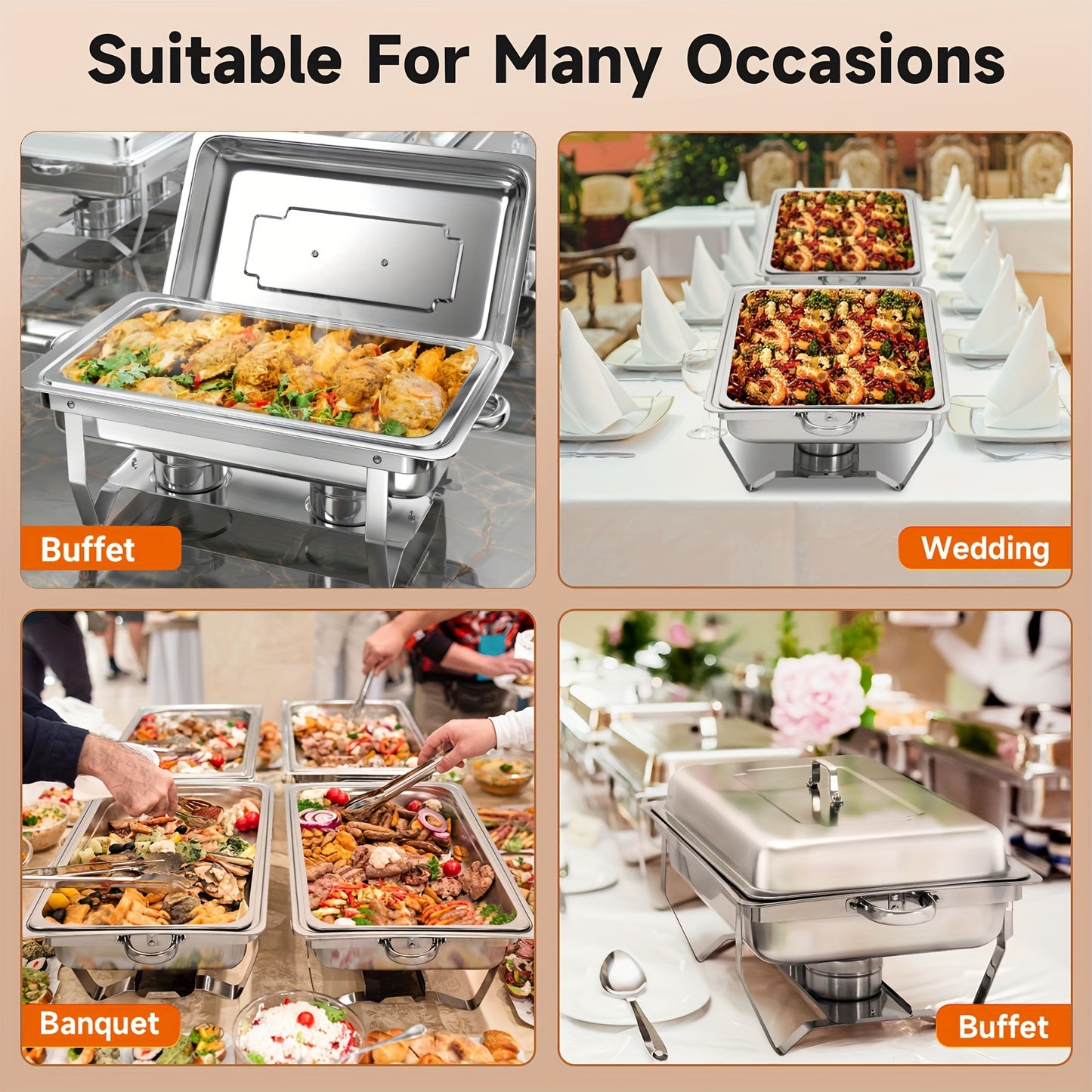 Chafing Dishes Set – Warmhoudbakken – Buffet Warmers – Serveerbakken – Warmhoudschalen – 4-delige Set – RVS Roestvrij Staal – Zonder Elektriciteit