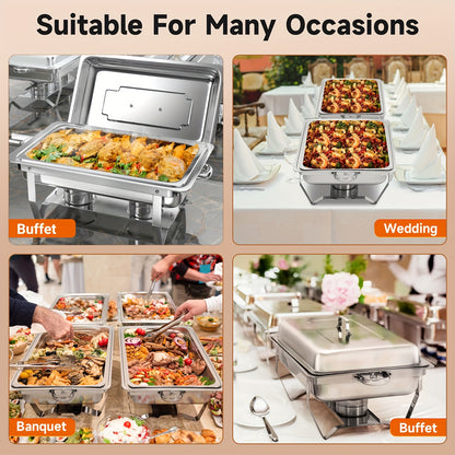 Chafing Dishes Set – Warmhoudbakken – Buffet Warmers – Serveerbakken – Warmhoudschalen – 4-delige Set – RVS Roestvrij Staal – Zonder Elektriciteit