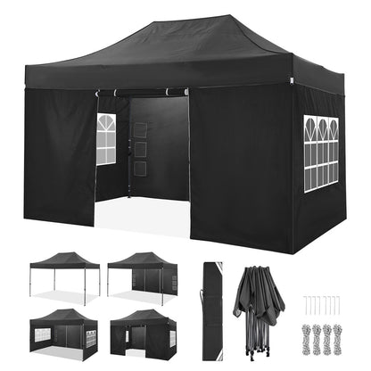 Pop-up Partytent – Canopy Tent – Pagodetent – Vouwtent – Schaduwdoek – Zwart – 3,05 x 4,57 Meter – 4 Afneembare Zijwanden – UV-bestendig Oxford Doek