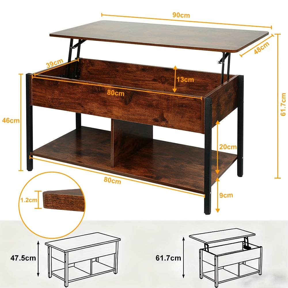 Salontafel – Koffietafel – Bijzettafel – Woonkamertafel – Tafel – Verstelbaar Lift-Top – 3 Niveaus Verborgen Opbergruimte – Compact 90x48x62 cm – Stevige Basis