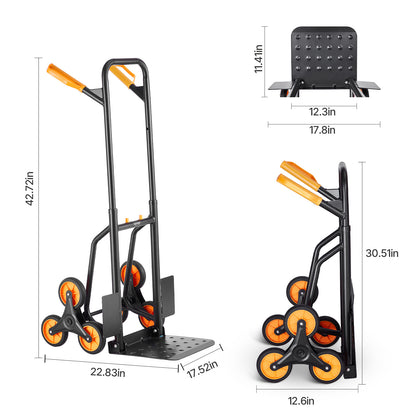 Inklapbare Trapklimmer – Handwagen – Transportwagen – Trapkar – Zeswielige Kar – Zwarte Variant – Draagkracht Tot 200 kg – Stevig Stalen Frame
