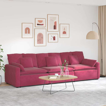 Hoekbank – Modulaire Bank – Loungeset – L-vormige Bank – Zitbank – Fluweel Polyester – Stevig Metalen Frame – Rood