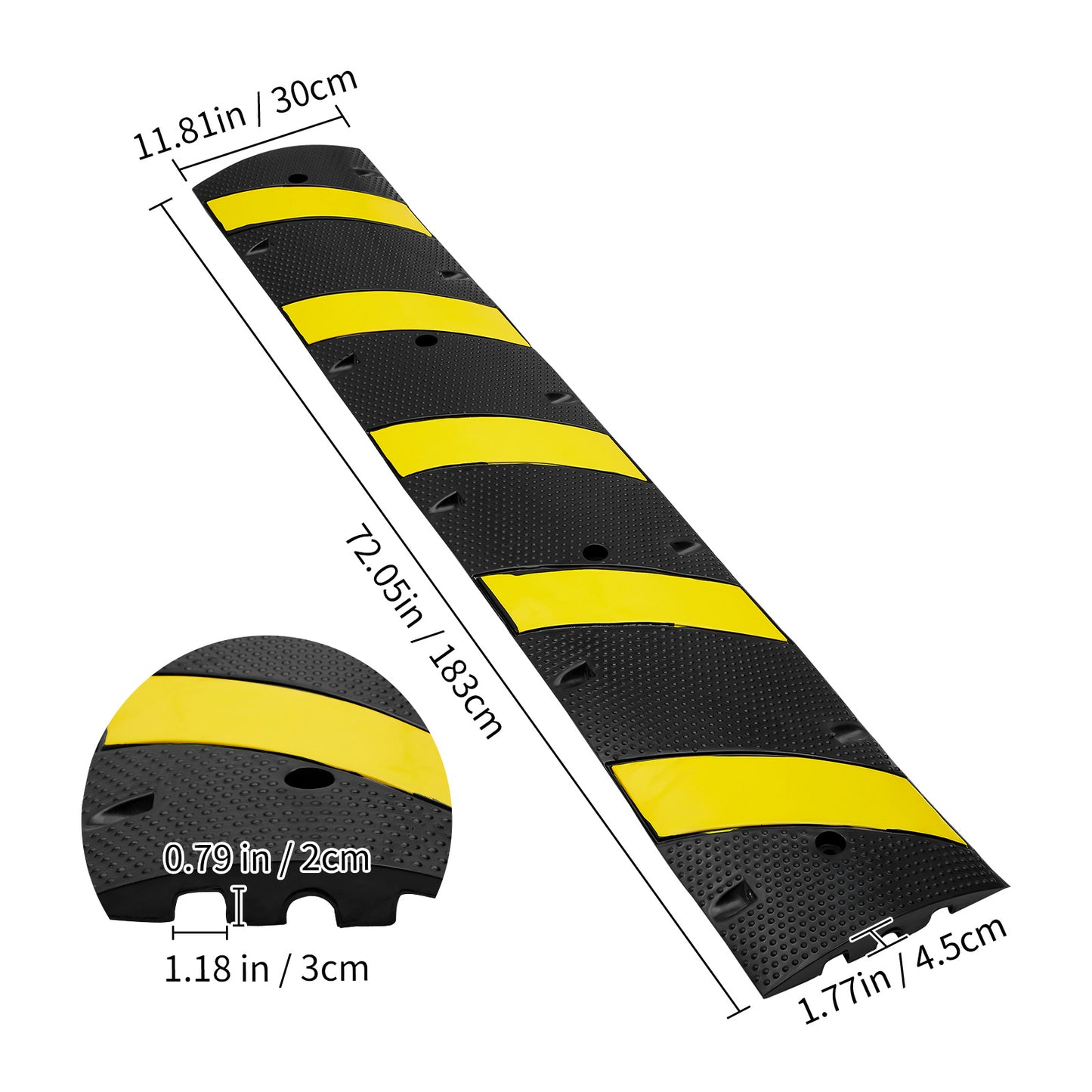 Snelheidsdrempel – Verkeersdrempel – Verkeersremmer – Snelheidsremmer – Set Van 2 Stuks 6 Meter Rubber – Draagkracht Tot 10.000 Kg Per As – Weerbestendig Met Gele Reflecterende Striping