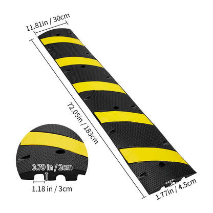 Snelheidsdrempel – Verkeersdrempel – Verkeersremmer – Snelheidsremmer – Set Van 2 Stuks 6 Meter Rubber – Draagkracht Tot 10.000 Kg Per As – Weerbestendig Met Gele Reflecterende Striping