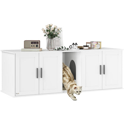 Large Cat Litter Cabinet House with Door Partition & Litter Box - Spacious Multi-Level Design with Ventilation System, Odor-Resistant Durable Construction, Modern White Cat Toilet for Large Cats - Easy-Clean Privacy Space for