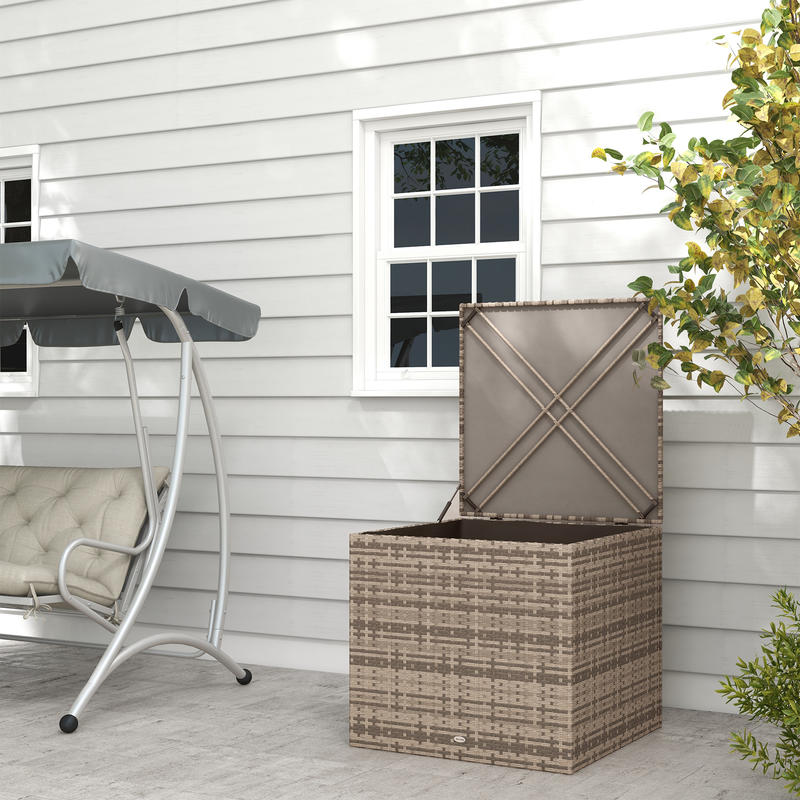 Opbergbox – Opbergkist – Opbergkrat – Opbergcontainer – Grote Zwarte Polyrattan Opbergbox – Stevig Metalen Frame – Opvouwbaar Ontwerp