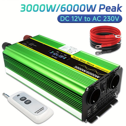 Spanning Inverter – Power Inverter – Stroom Omvormer – Spanning Omvormer – 3 UK Stopcontacten – Pure Sinusgolf Uitgang – 1300W Tot 6000W Piekvermogen