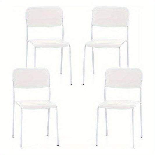 Eetkamerstoelen – Stapelbare Stoelen – Keukenstoelen – Zonder Armleuning – Set Van 4 – Met Metalen Frame – Comfortabel En Duurzaam – Wit