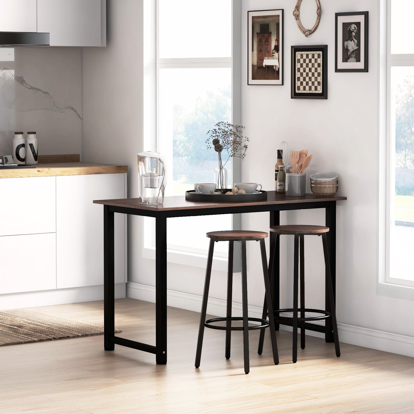 Barkrukken – Barstoelen – Krukken – Hoge Stoelen – Industrieel Design – Rustic Brown Zitting – Zwart Metalen Frame – Comfortabele Voetensteun – 42x42x65 cm – Set Van 2