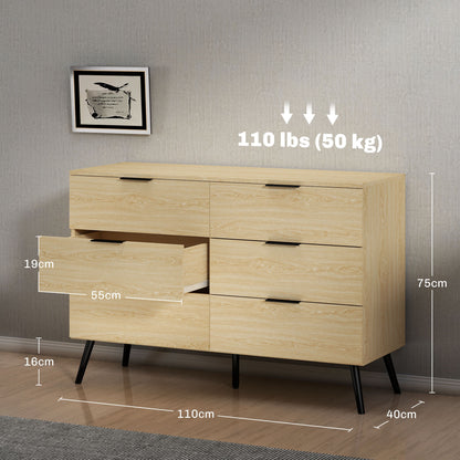 Ladekast – Ladenkast – Dressoir – Commode – Opbergkast – 6 Lades – Anti-Kantel Systeem – Houtnerf Design – 110x40x75 cm