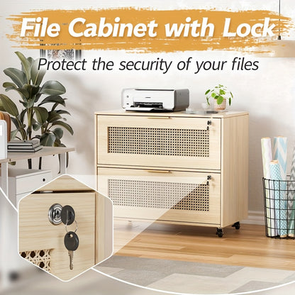 Kantoorarchiefkast – Archiefkast – Ladekast – Dossierkast – Rolluikkast – Lockable Met 2 Grote Lades – 360° Zwenkwielen – Beige 40x79x67,5 cm