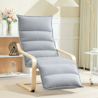 Loungestoel – Fauteuil – Relaxstoel – Leunstoel – Zithoekstoel – Massief Berkenhout – Verstelbare Voetensteun – Lichtgrijze Stoffering – Modern Design