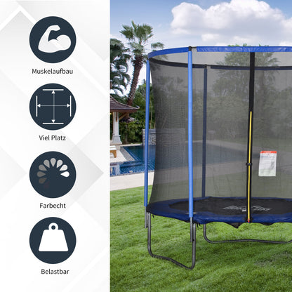 Trampoline – Springkussen – Fitness Trampoline – Tuin Trampoline – Binnen Trampoline – Veiligheidsnet Rondom – Draagvermogen 113,6 Kg – Ø244 x 240 Cm Steel Blue & Zwart