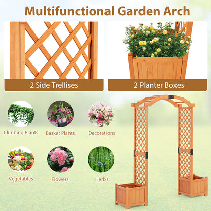 Tuinboog – Houten Boog – Klimplanten Boog – Pergola Tuin – Plantentunnel – Natuurlijk Vurenhout – Met Plantenbakken en Drainage – 201 cm Hoog