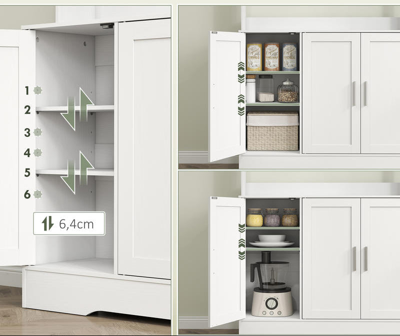 Keukenkast – Keukenmeubel – Opbergkast – Buffetkast – Keukenonderkast – Scandinavisch Design – 4 Glazen Deuren – Verstelbare Legplanken – Wit MDF & Spaanplaat – Duurzaam & Strak