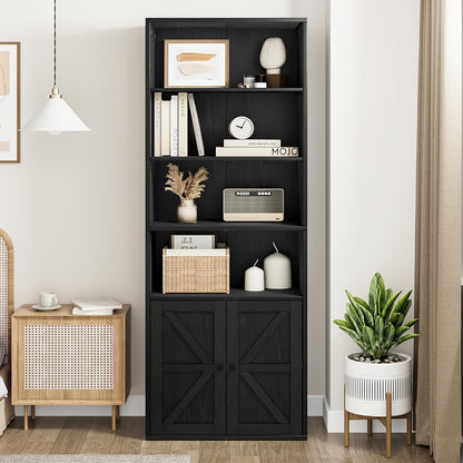 Boekenkast – Boekenrek – Open Kast – Vakkenkast – Opbergrek – Wit Hout – 6 Vakken Met Deuren – Robuust Hardhout – Vrijstaand – Eenvoudige Montage