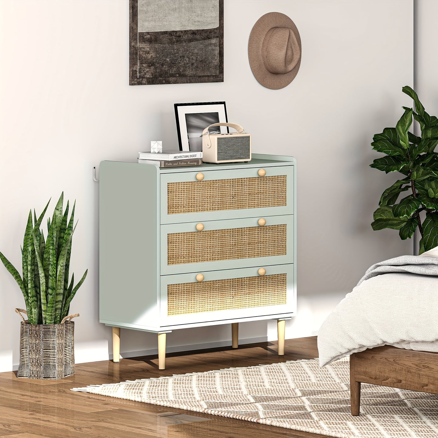 Kast Met Laden – Ladekast – Commode – Sideboard – Opbergmeubel – Rattan Effect – Lichtblauw – 3 Laden – Modern Design