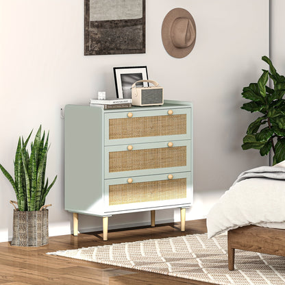 Kast Met Laden – Ladekast – Commode – Sideboard – Opbergmeubel – Rattan Effect – Lichtblauw – 3 Laden – Modern Design
