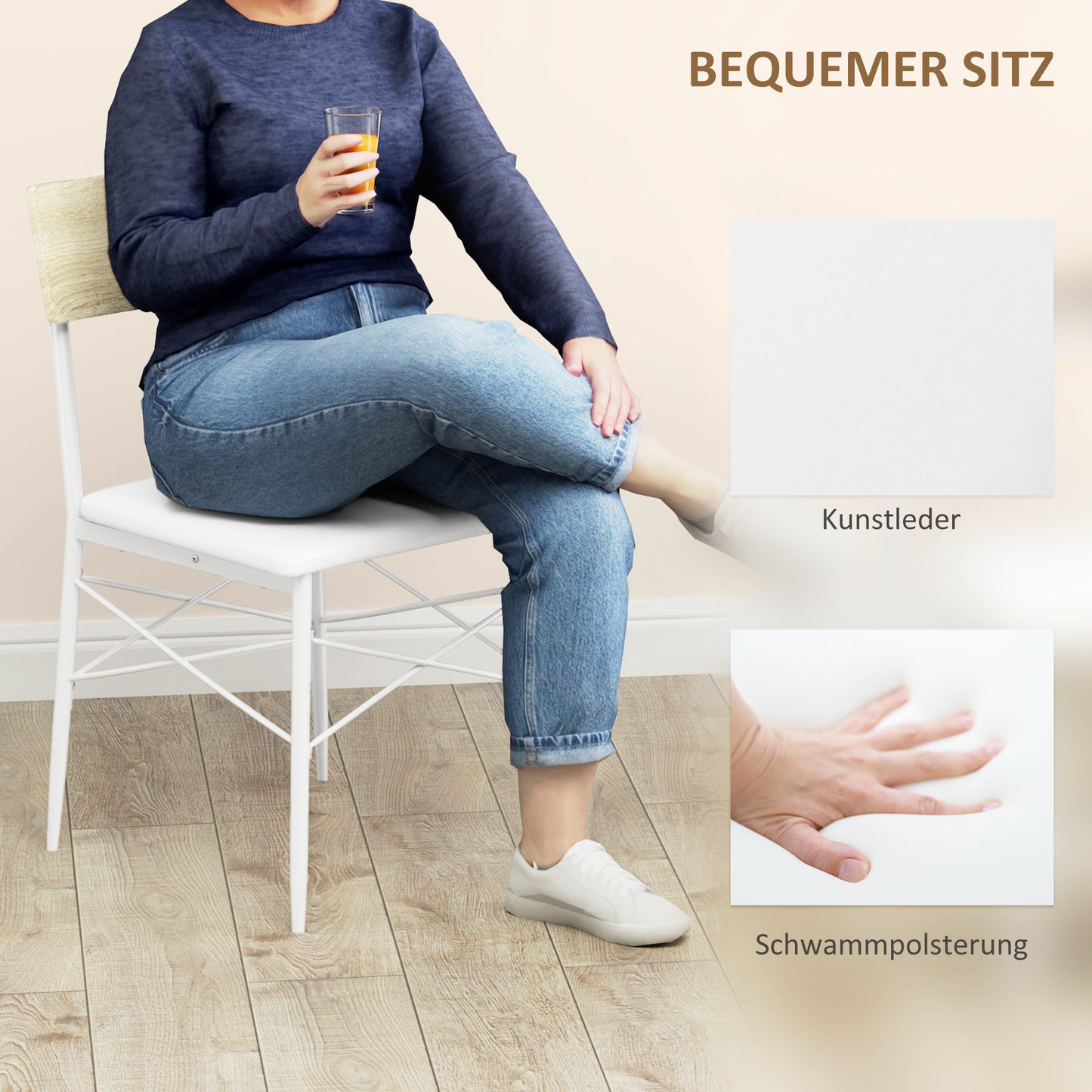 Eettafelset 4 Personen – Eettafel Met Stoelen – Eettafelbank – Dinerset – Eetkamerset – Eikenhout – Stalen Frame – Gewatteerde Zitplaatsen