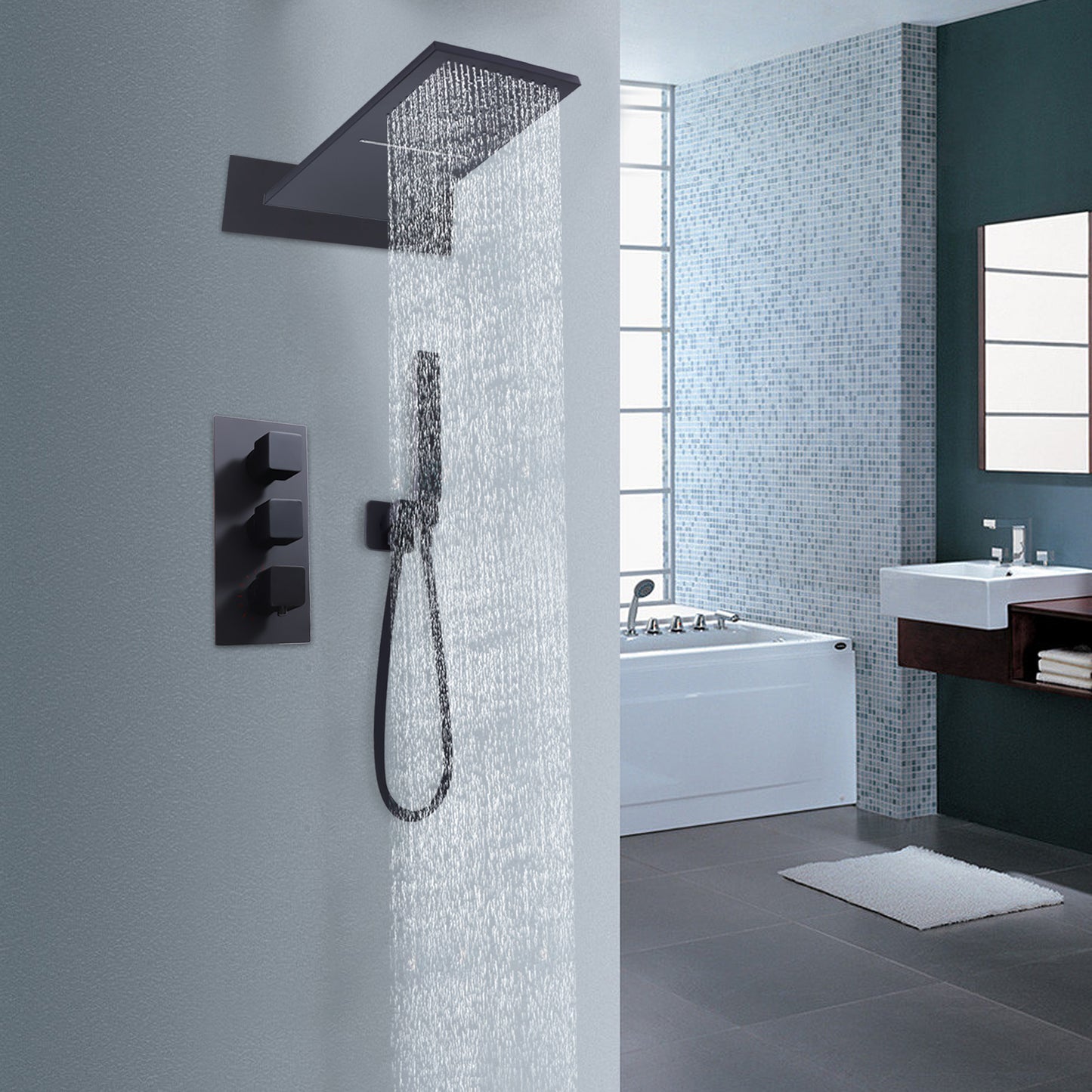 Black concealed showerhead shower set